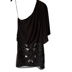 JS Boutique Black Bedazzled Mini Dress One Shoulder Event Formal Size 6